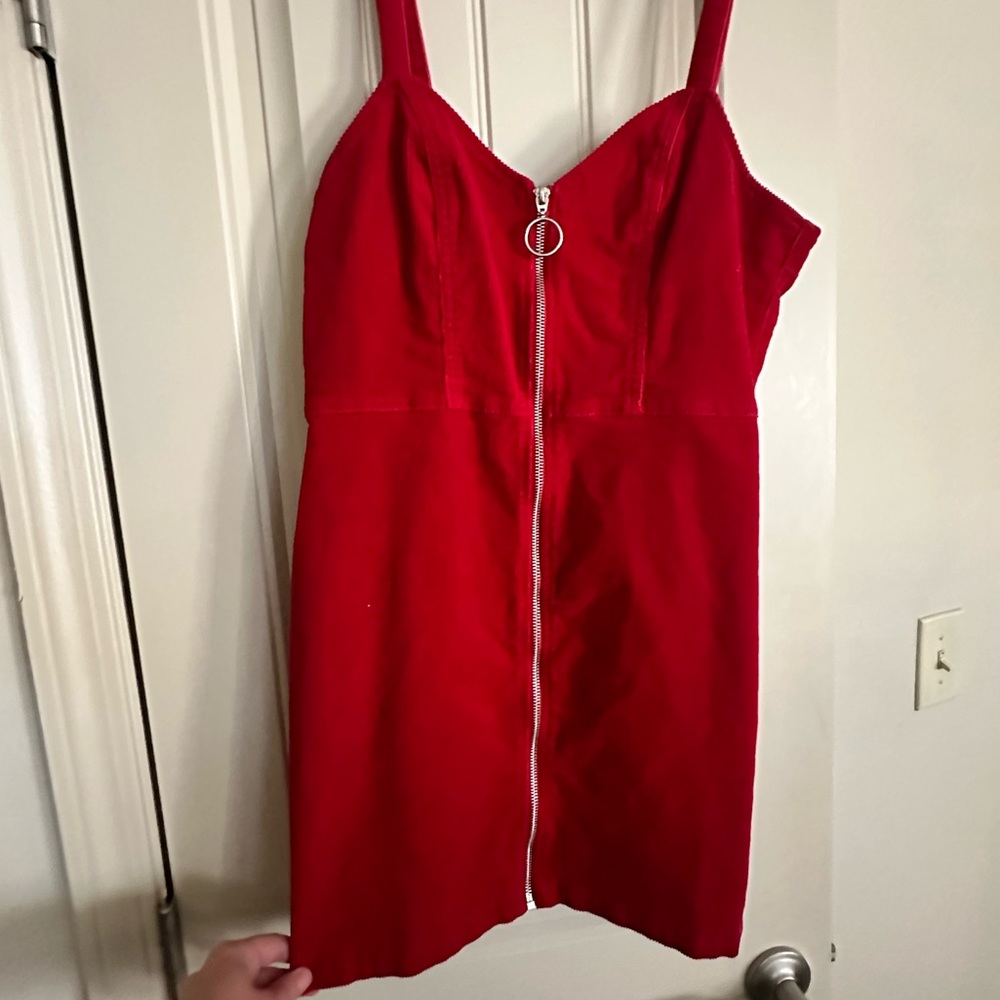 H&M Corduroy Red Zip Dress Size 10